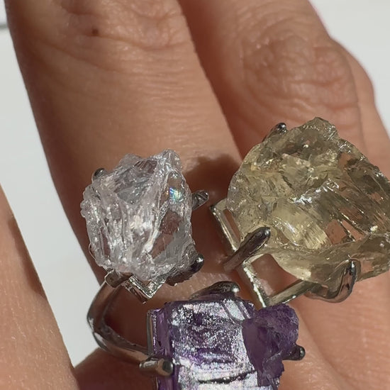 Clear Quartz, Citrine & Purple Matrix Fluorite One of a Kind Ring