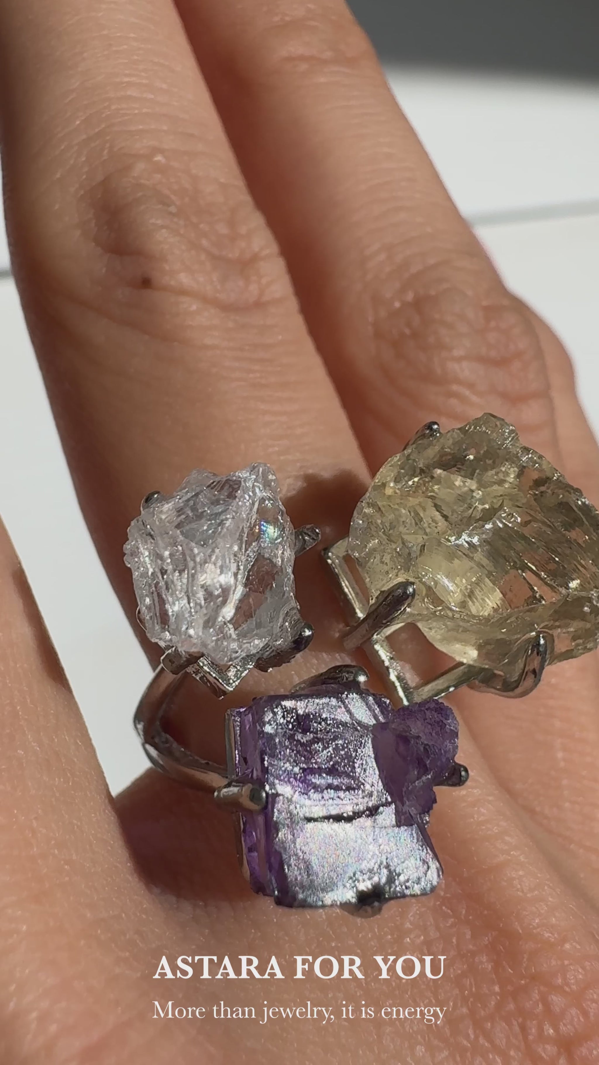 Clear Quartz, Citrine & Purple Matrix Fluorite One of a Kind Ring