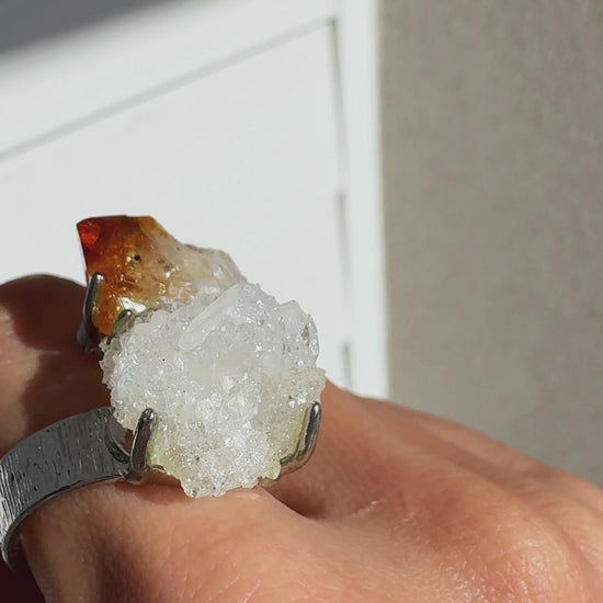Citrine & Clear Quartz Cluster One of a Kind Ring