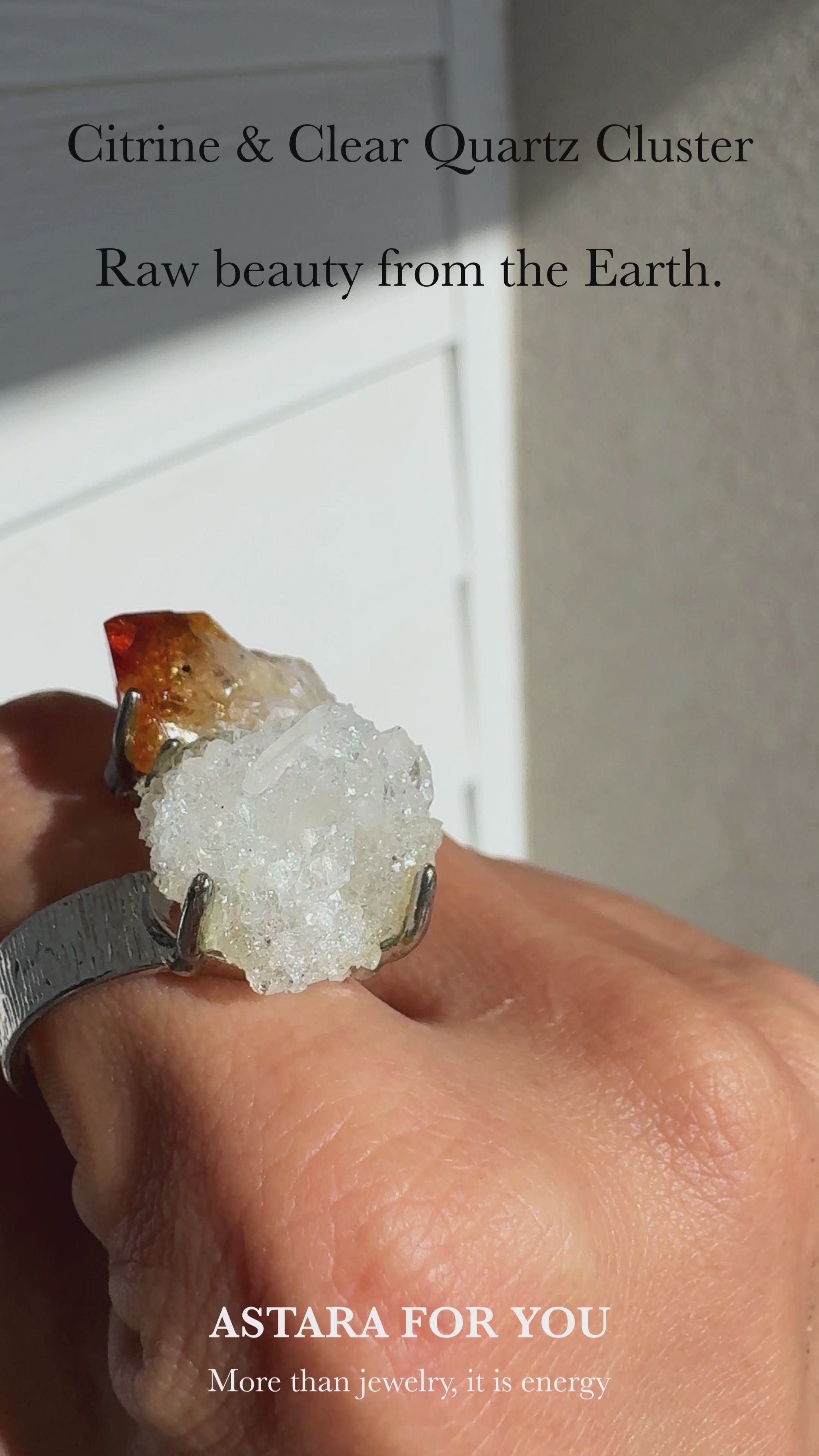 Citrine & Clear Quartz Cluster One of a Kind Ring