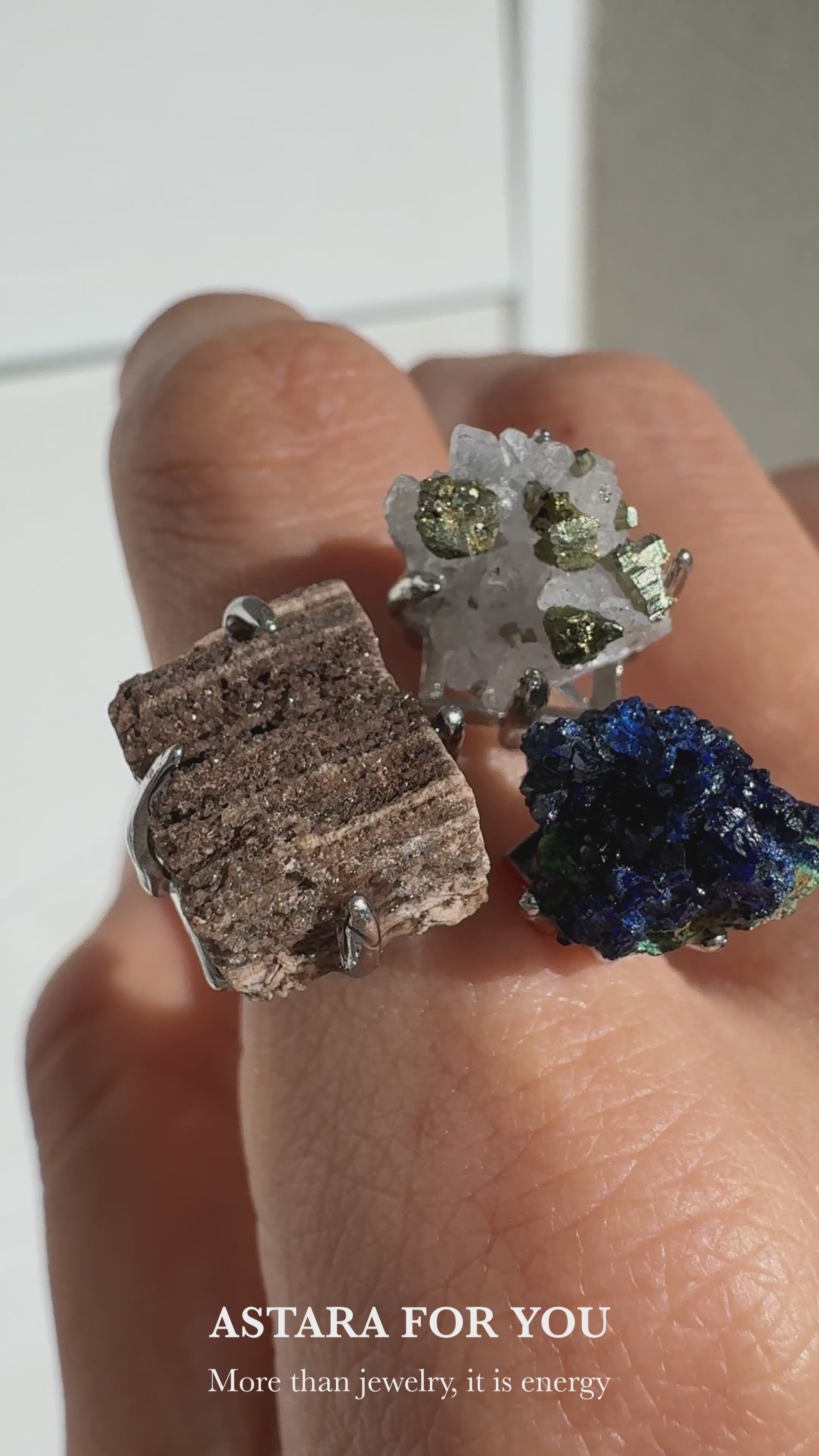 Petrified Wood, Azurite & Quartz with Chalcopyrite One of a Kind Ring