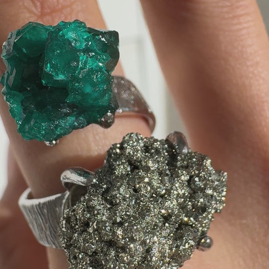 Dioptase & Pyrite One of a Kind Ring