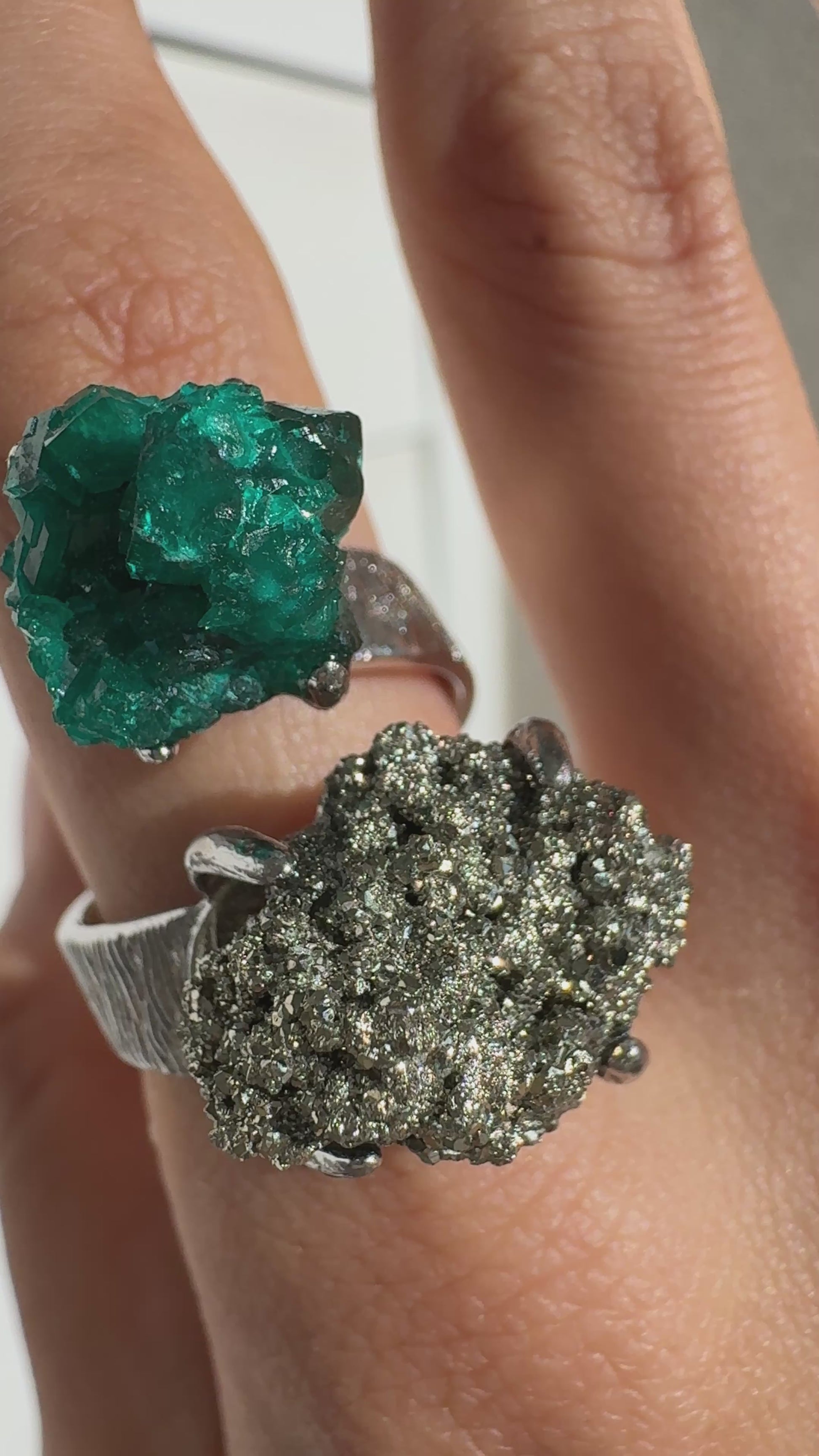 Dioptase & Pyrite One of a Kind Ring