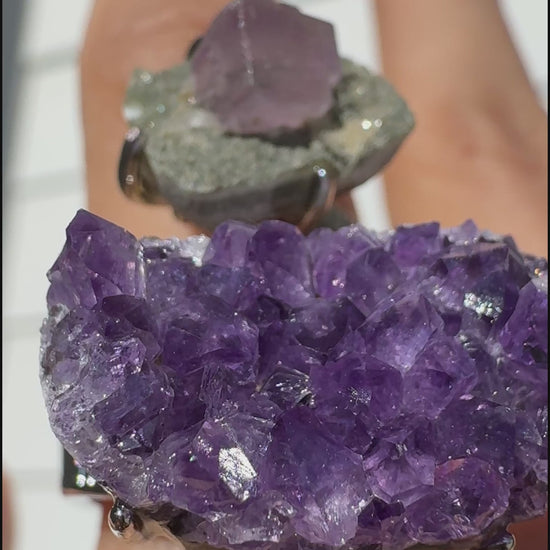Amethyst & Fluorite with Chlorite One of a Kind Ring