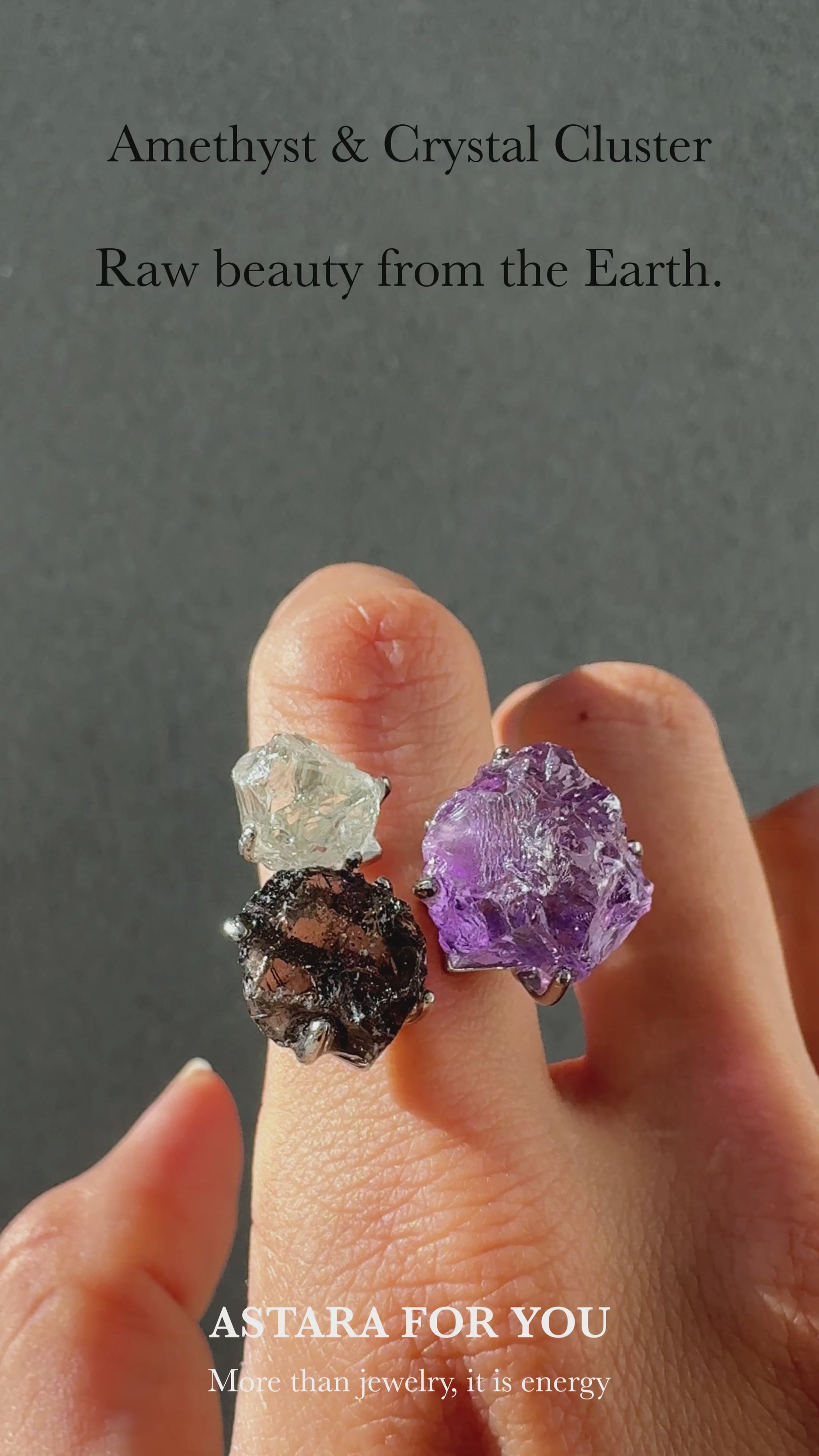 Amethyst, Smoky Quartz & Clear Quartz One of a Kind Ring