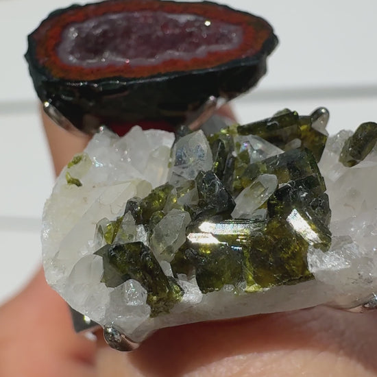 Agate Geode & Epidote with Quartz One of a Kind Ring