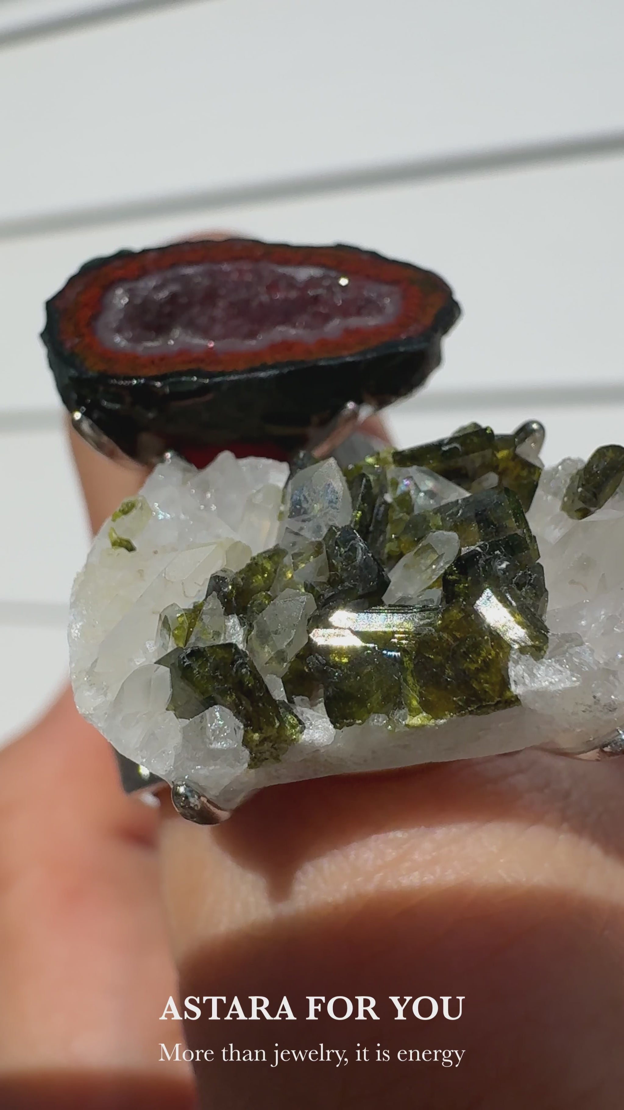 Agate Geode & Epidote with Quartz One of a Kind Ring