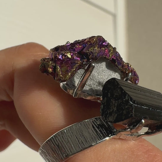Bornite & Black Tourmaline One of a Kind Ring