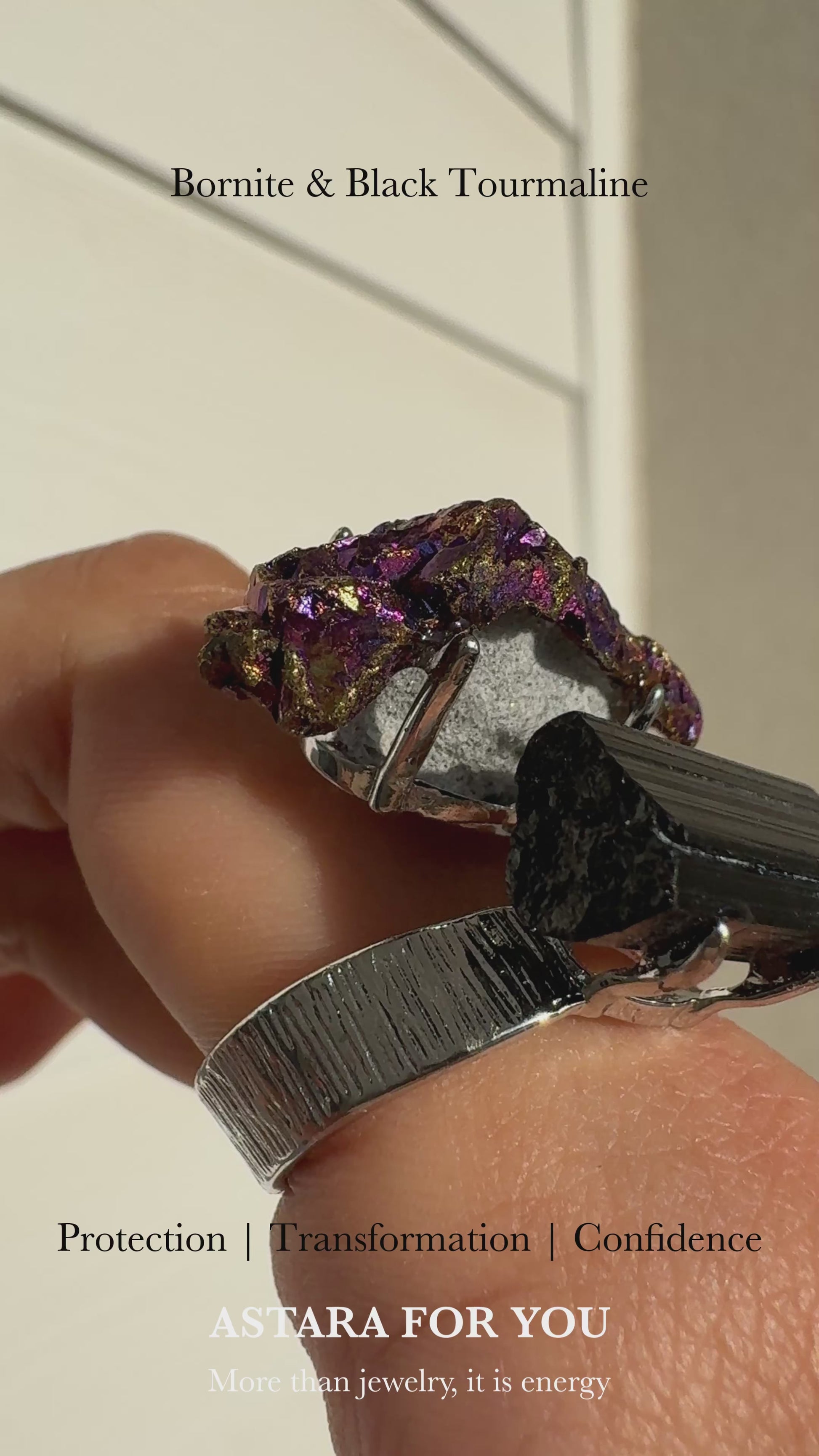 Bornite & Black Tourmaline One of a Kind Ring