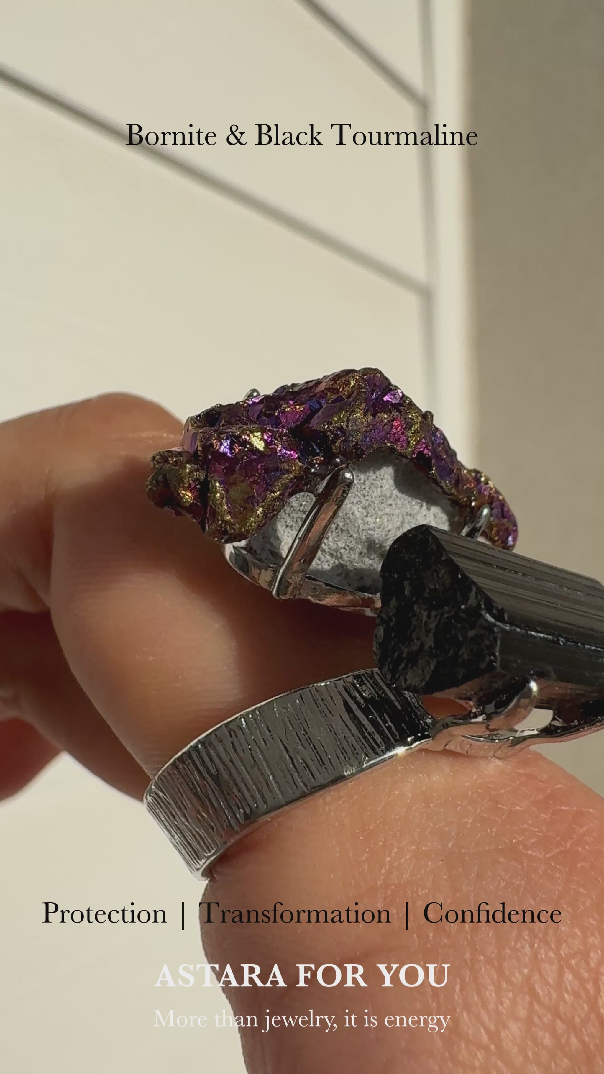 Bornite & Black Tourmaline One of a Kind Ring
