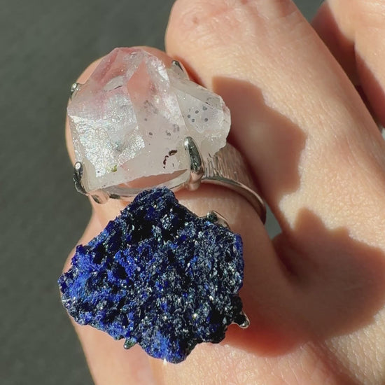 Garden Quartz · Azurite · Adjustable Open Ring (Fits Most Sizes)