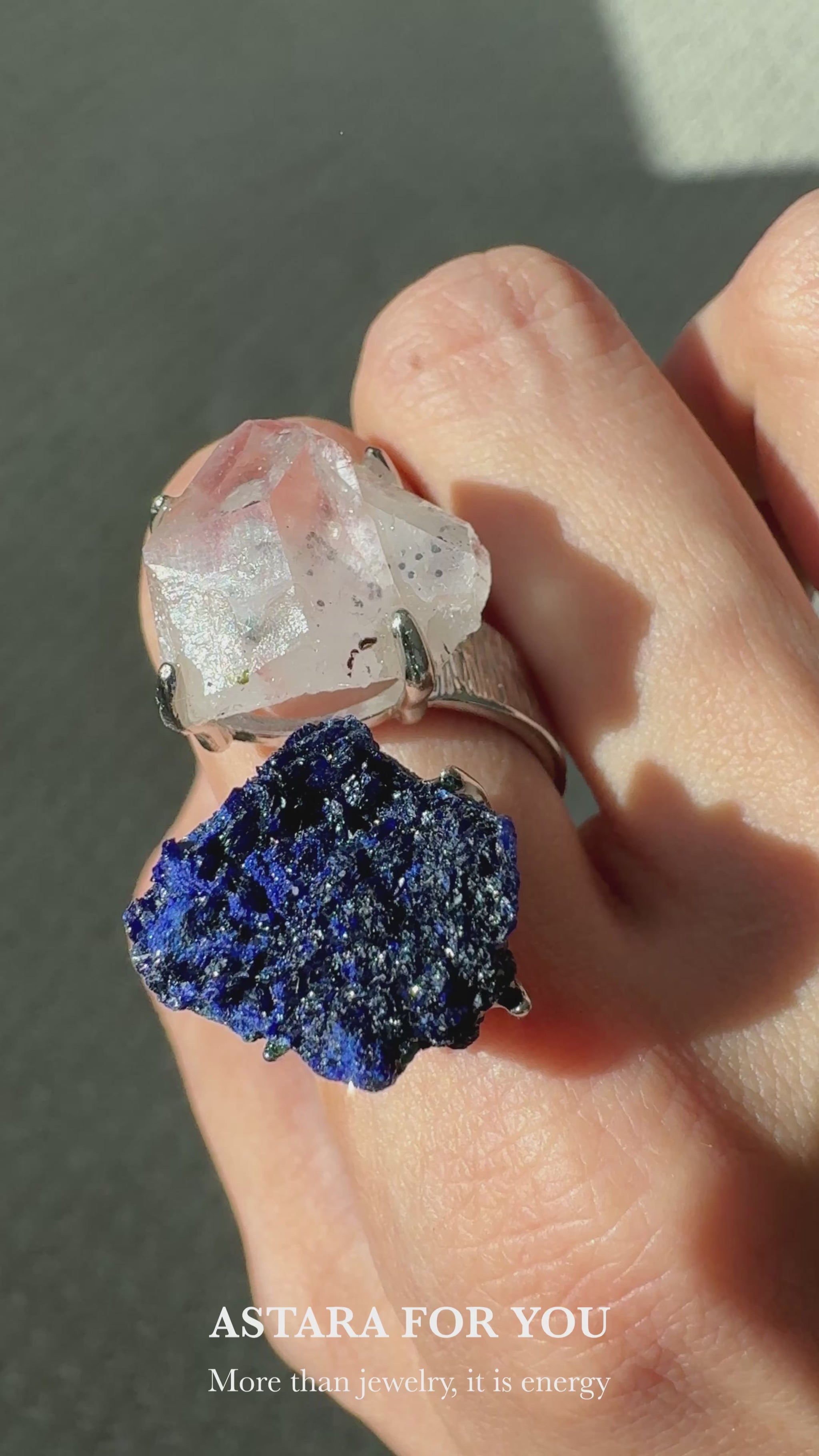 Garden Quartz · Azurite · Adjustable Open Ring (Fits Most Sizes)