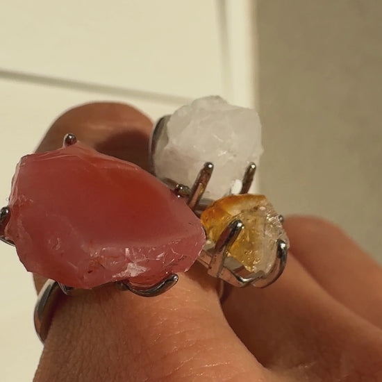 Agate, Clear Quartz Cluster & Citrine One of a Kind Ring