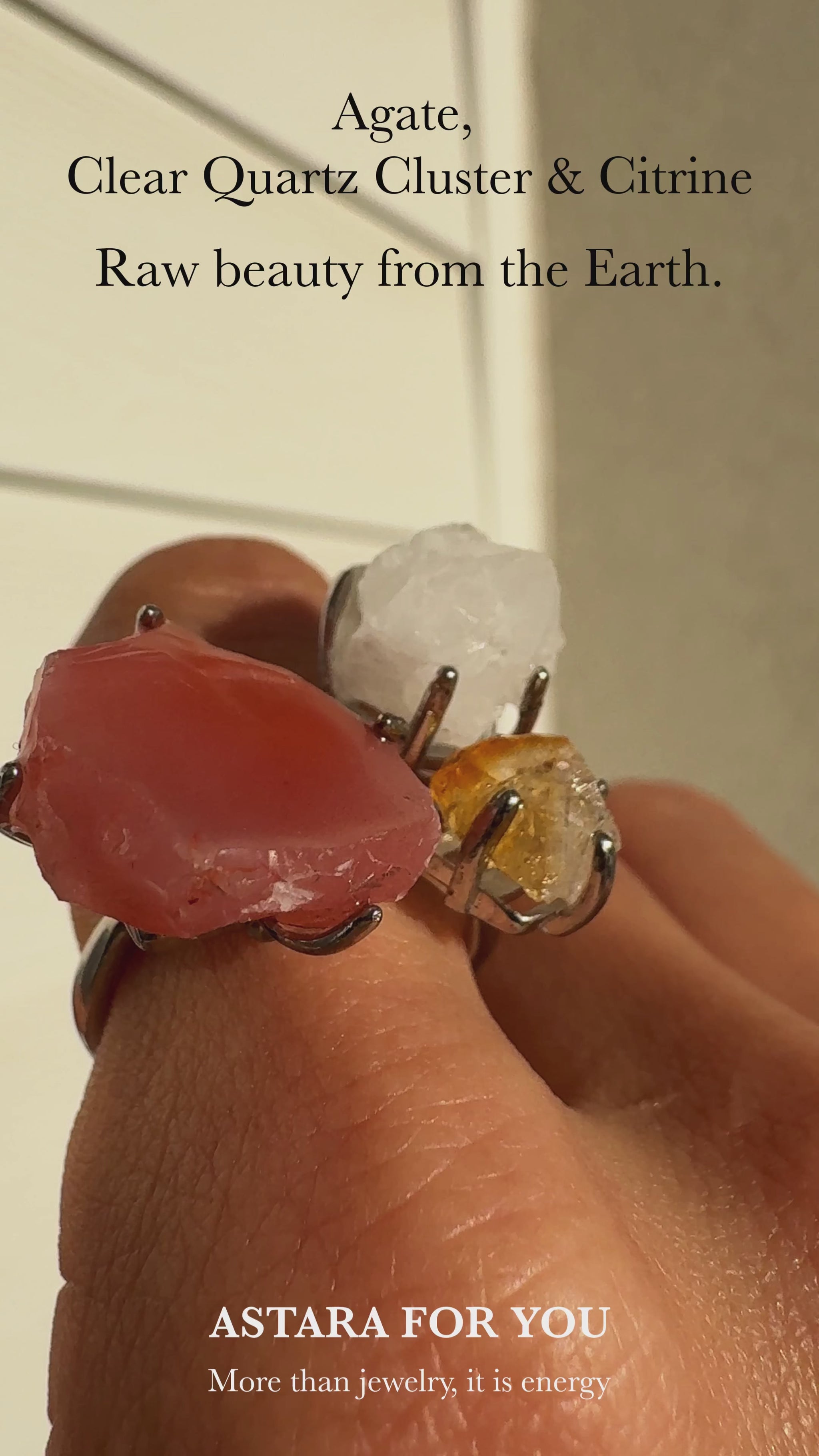 Agate, Clear Quartz Cluster & Citrine One of a Kind Ring