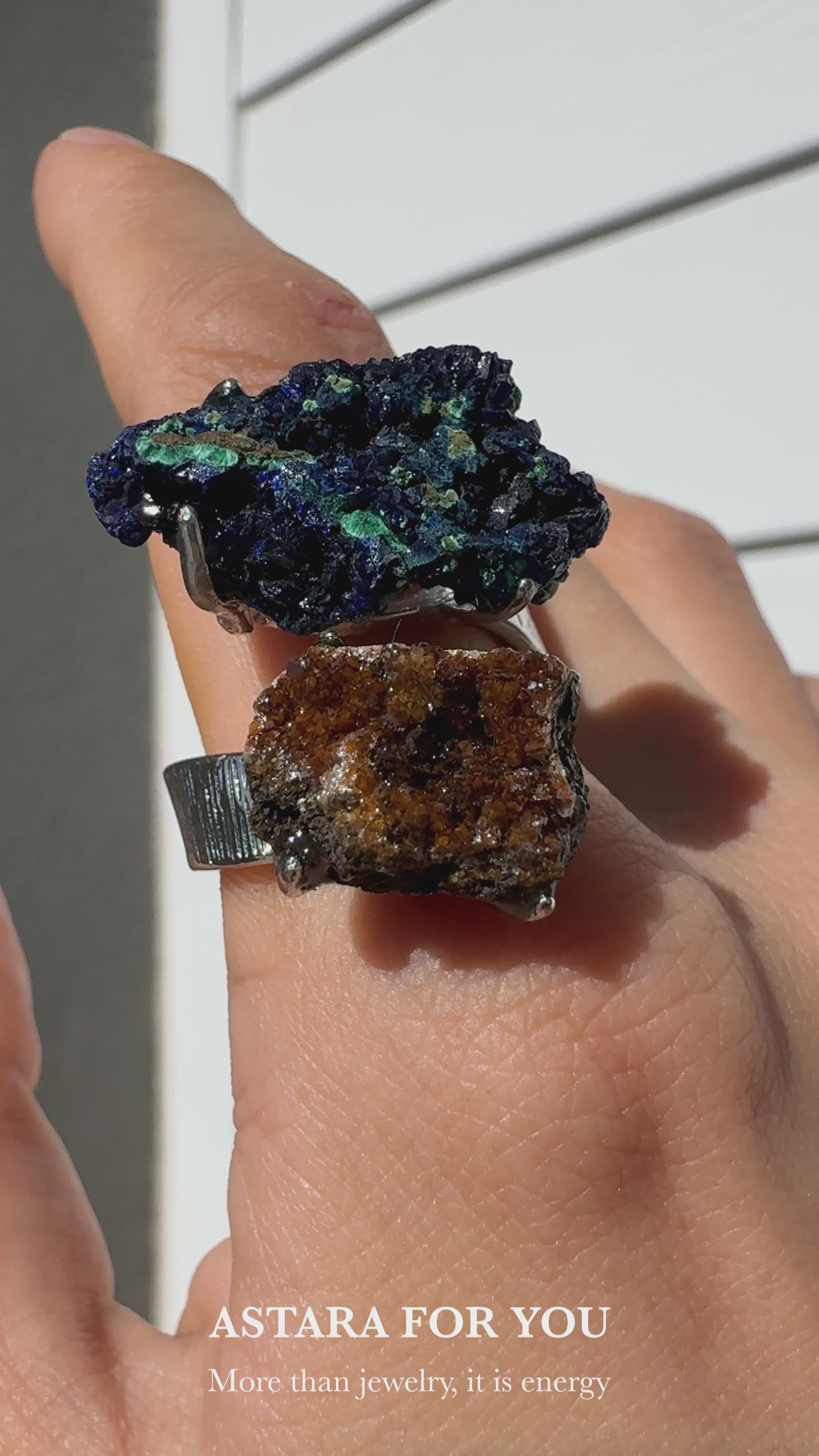 Raw Azurite–Malachite & Hematoid Quartz One of a Kind Ring