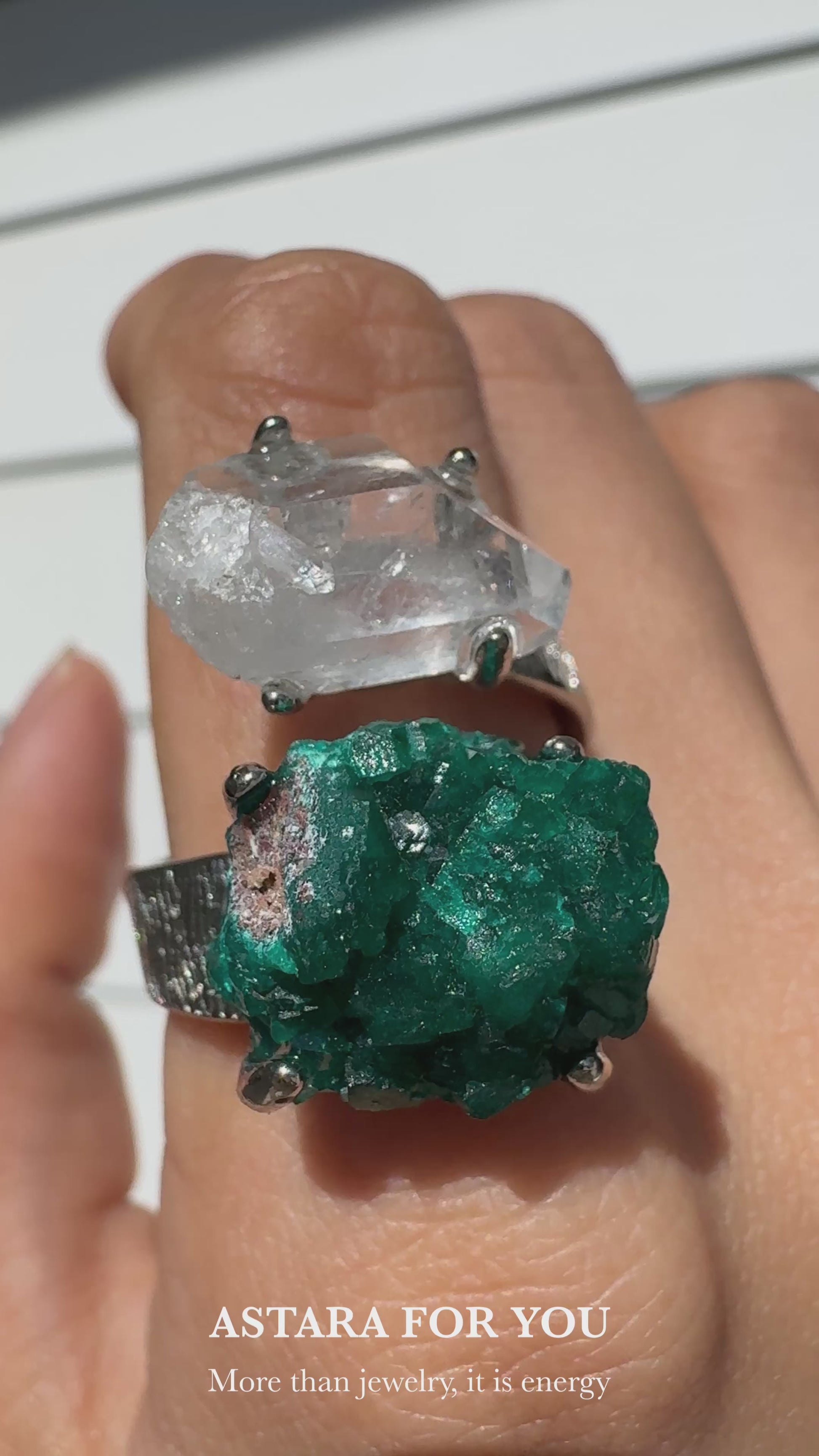 Astara Clear Quartz & Dioptase One of a Kind Ring