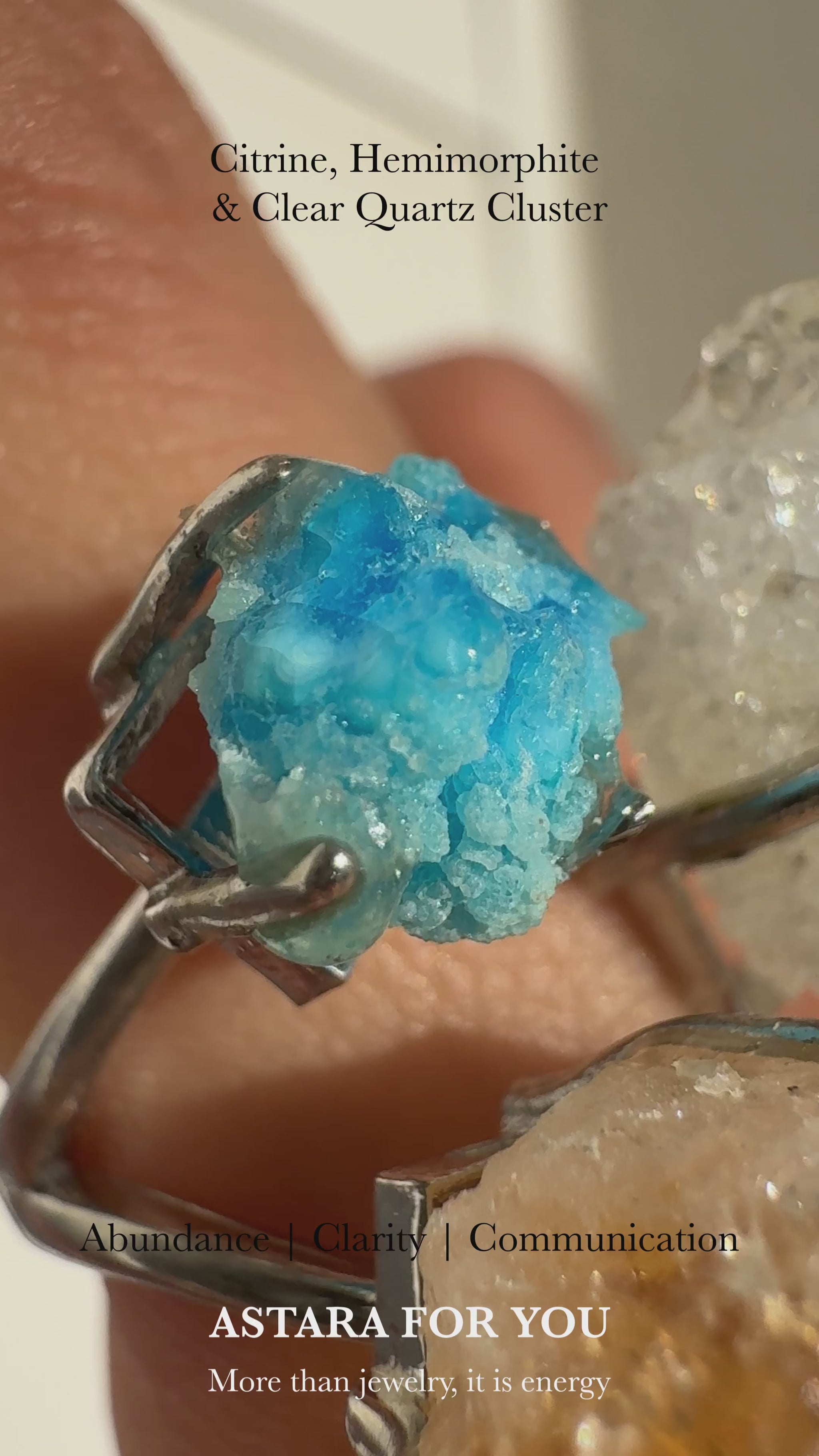 Citrine, Hemimorphite & Clear Quartz Cluster One of a Kind Ring