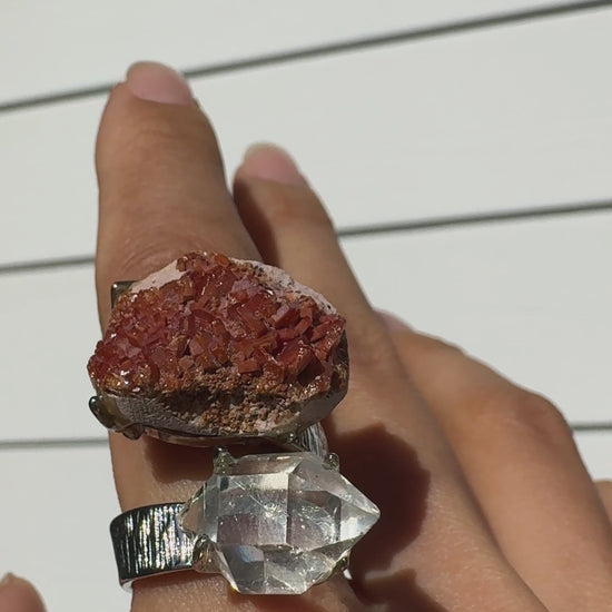 Vanadinite & Clear Quartz One of a Kind Ring