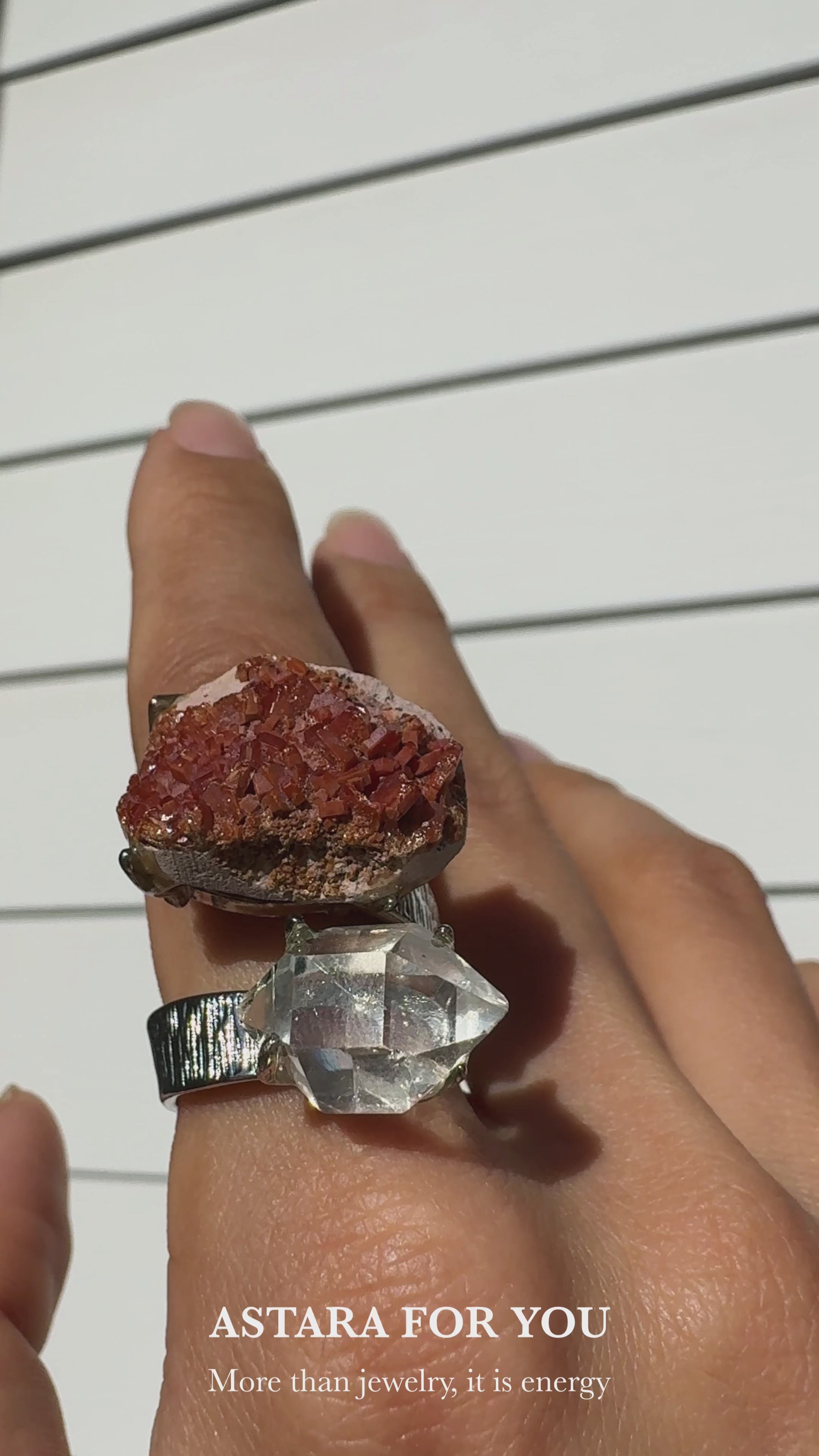 Vanadinite & Clear Quartz One of a Kind Ring