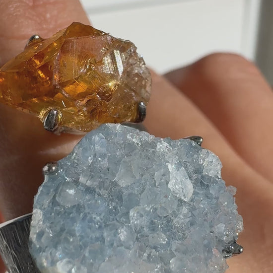 Citrine & Celestite Cluster Raw Crystal Ring – One of a Kind