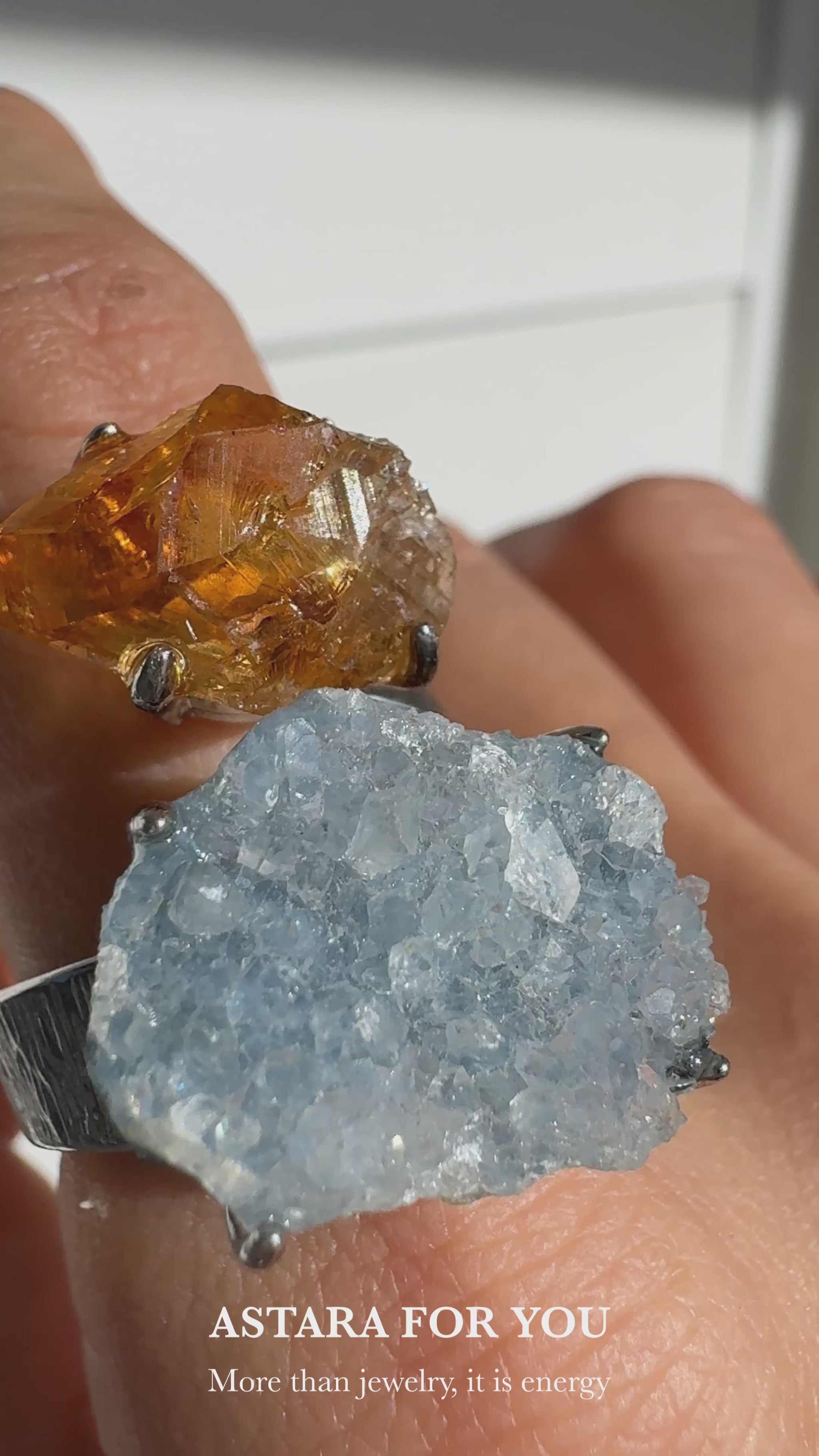 Citrine & Celestite Cluster Raw Crystal Ring – One of a Kind