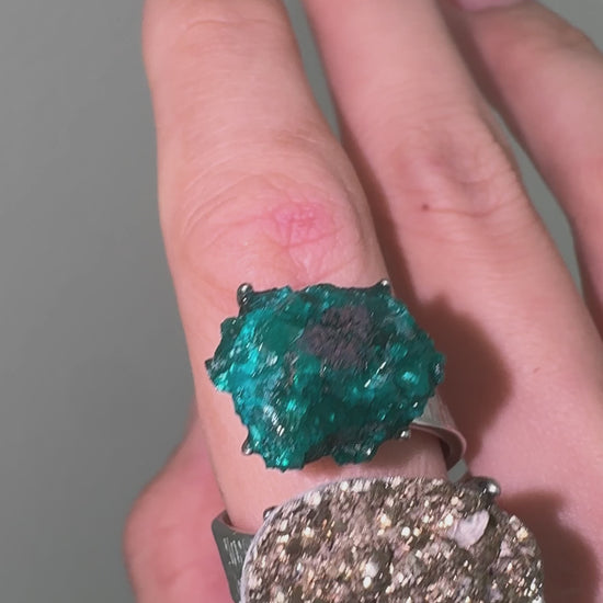 Dioptase & Pyrite One of a Kind Ring