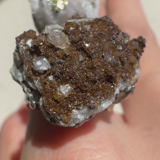 Red Quartz with Chalcopyrite & Limonite, Pyrite with Quartz One of a Kind Ring