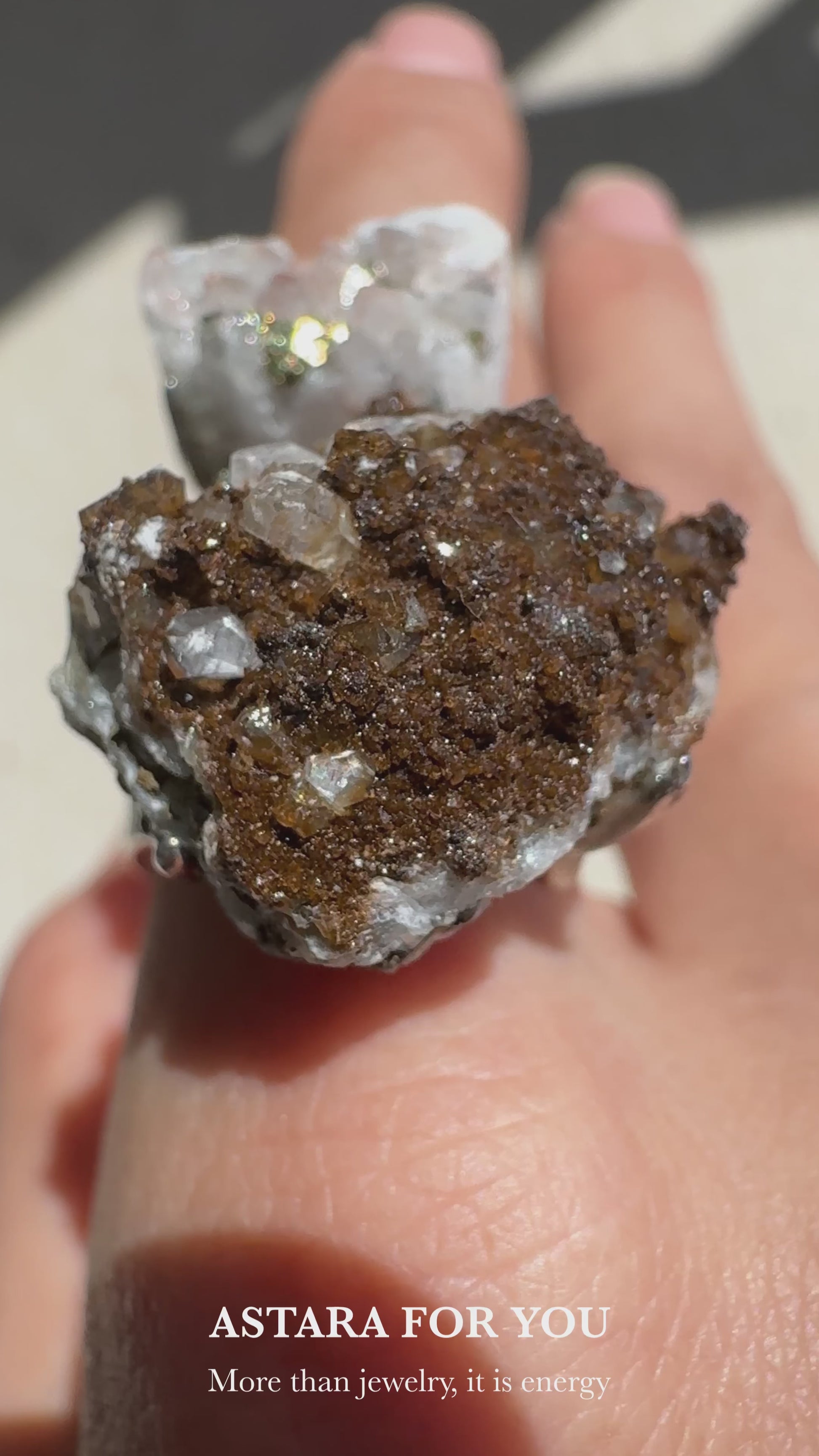 Red Quartz with Chalcopyrite & Limonite, Pyrite with Quartz One of a Kind Ring