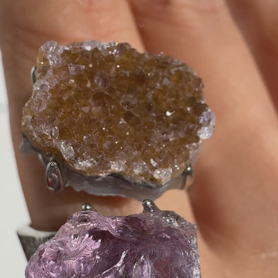 Amethyst & Sugar Quartz One of a Kind Ring