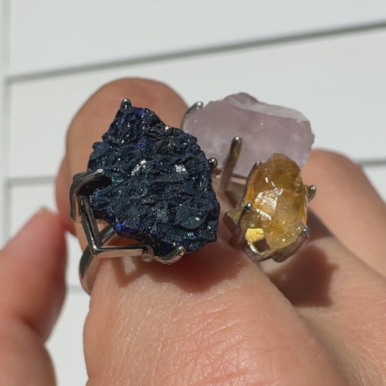 Azurite, Rose Quartz & Citrine One of a Kind Ring