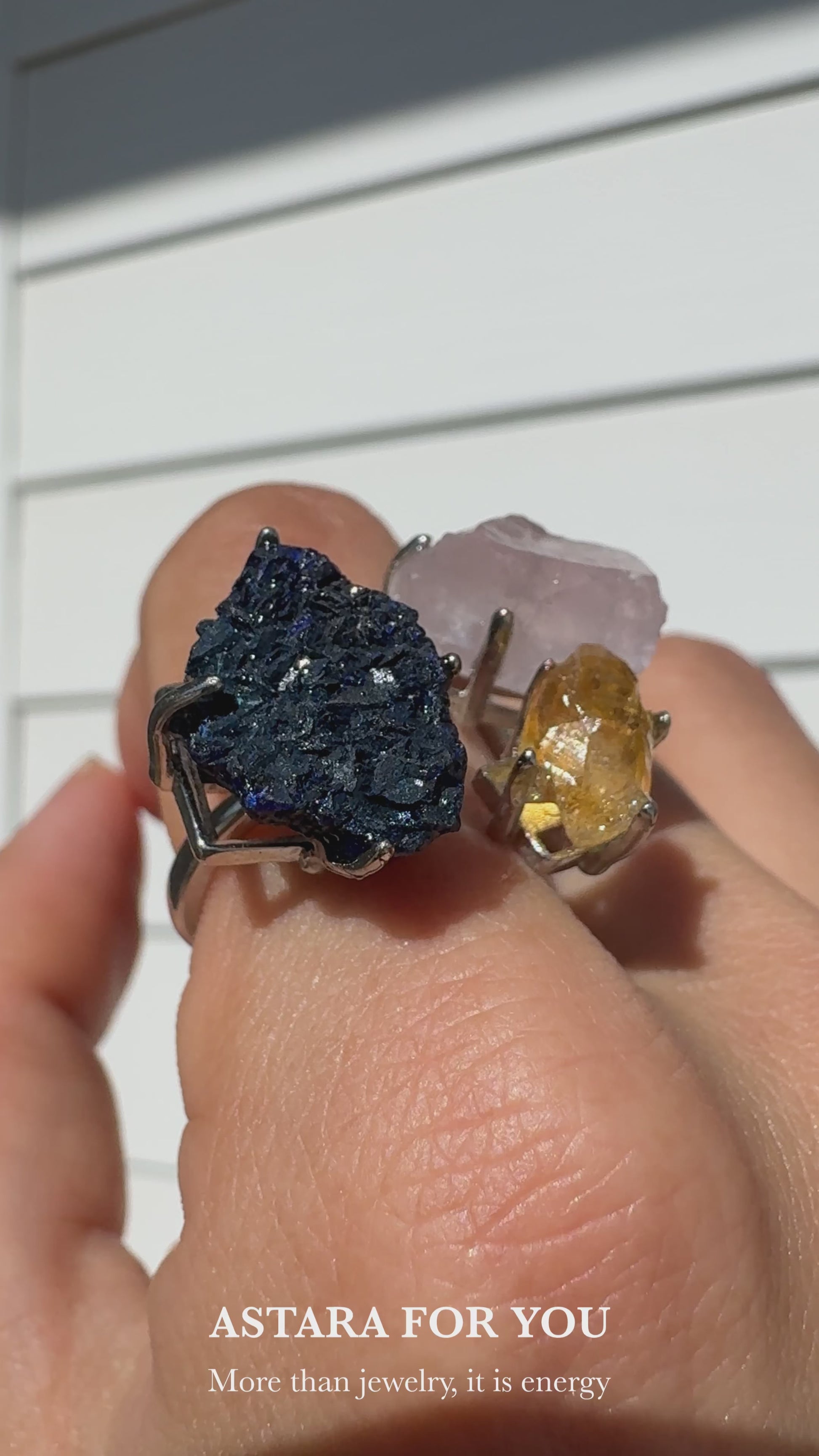 Azurite, Rose Quartz & Citrine One of a Kind Ring