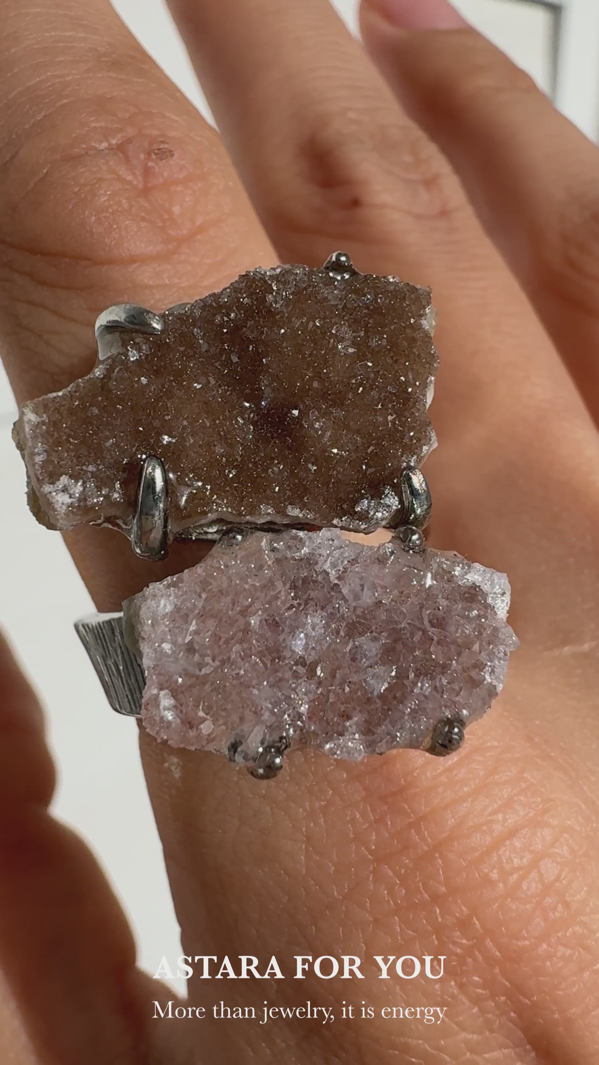 Pink & Brown Sugar Quartz Duo One of a Kind Ring