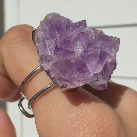 Brazilian Amethyst Raw Crystal Ring – One of a Kind