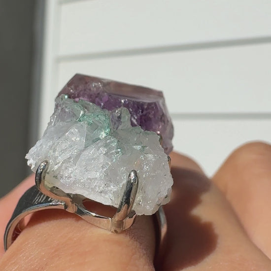 Amethyst & Crystal Cluster One of a Kind Ring