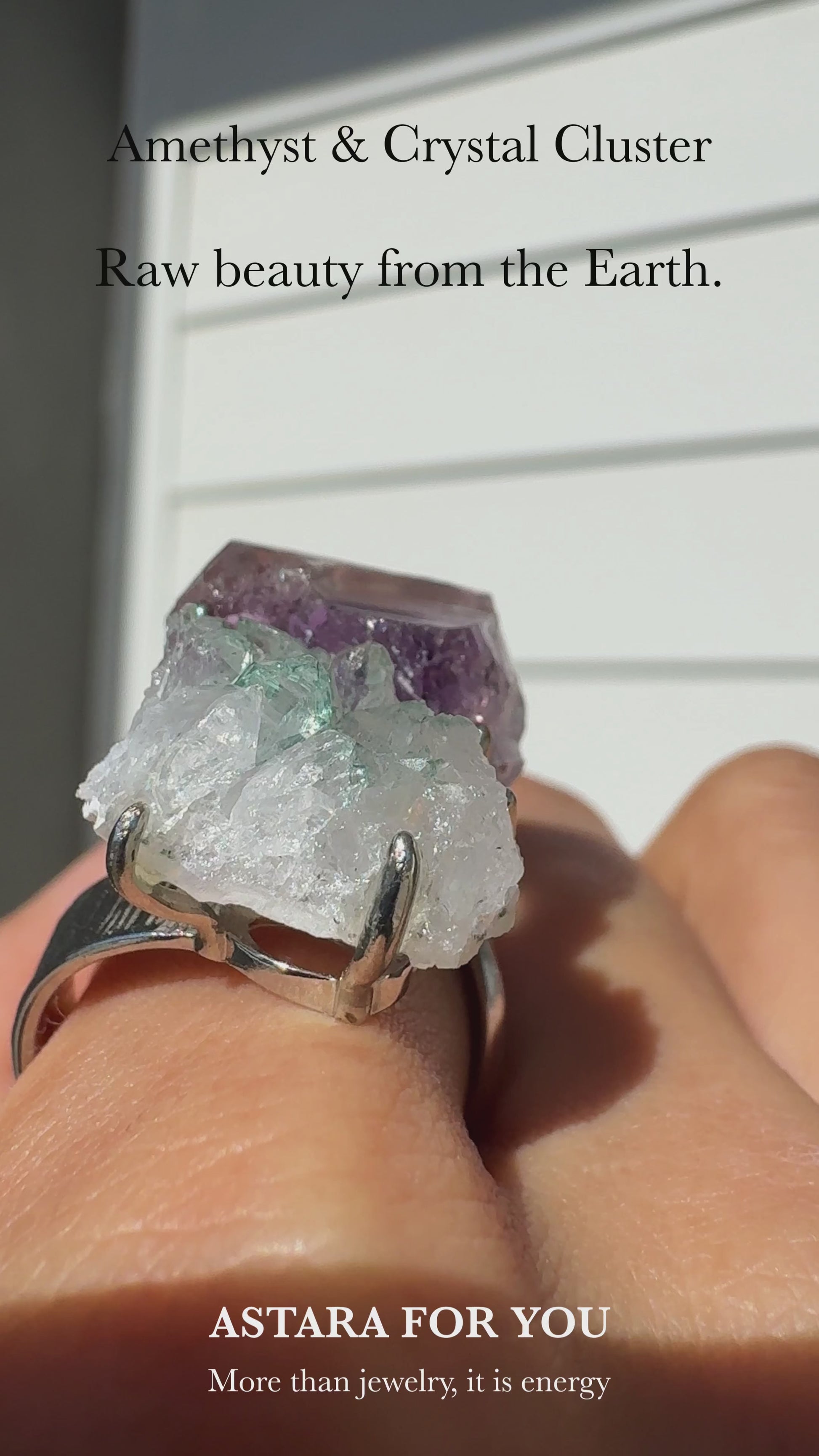Amethyst & Crystal Cluster One of a Kind Ring