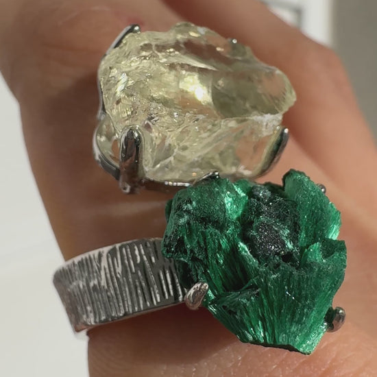 Raw Citrine & Malachite One of a Kind Ring