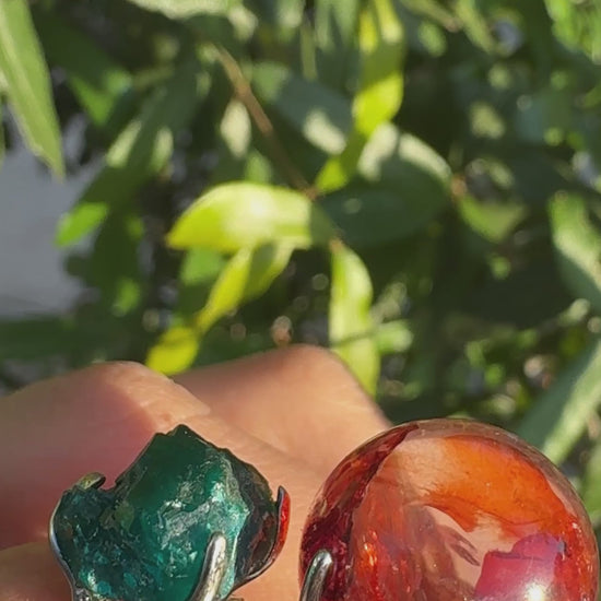 Dioptase & Red Hematoid Quartz One of a Kind Ring