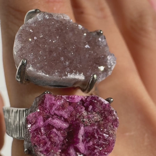 Raw Sugar Quartz & Cobaltoan Calcite One of a Kind Ring