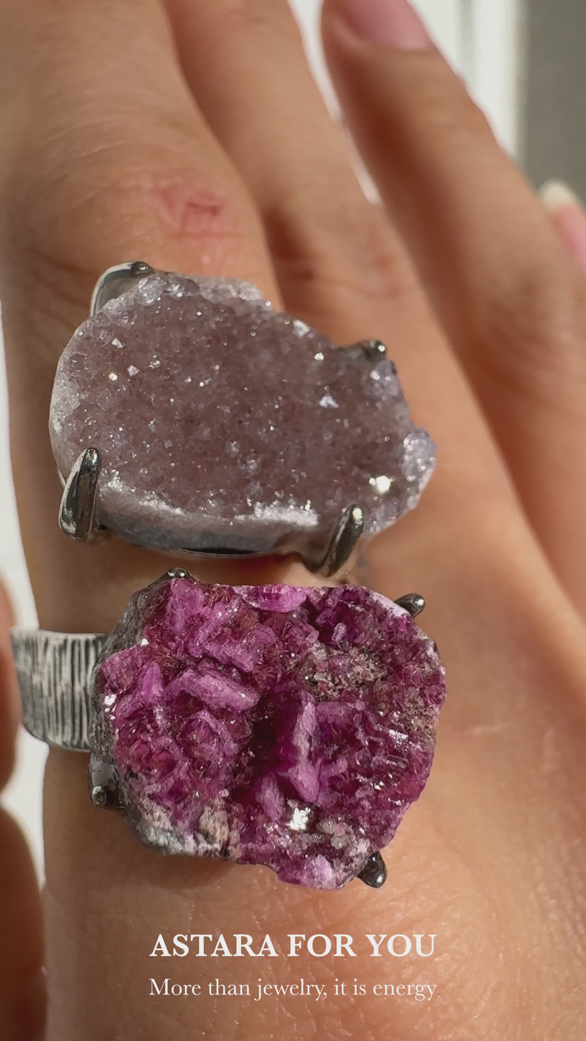 Raw Sugar Quartz & Cobaltoan Calcite One of a Kind Ring