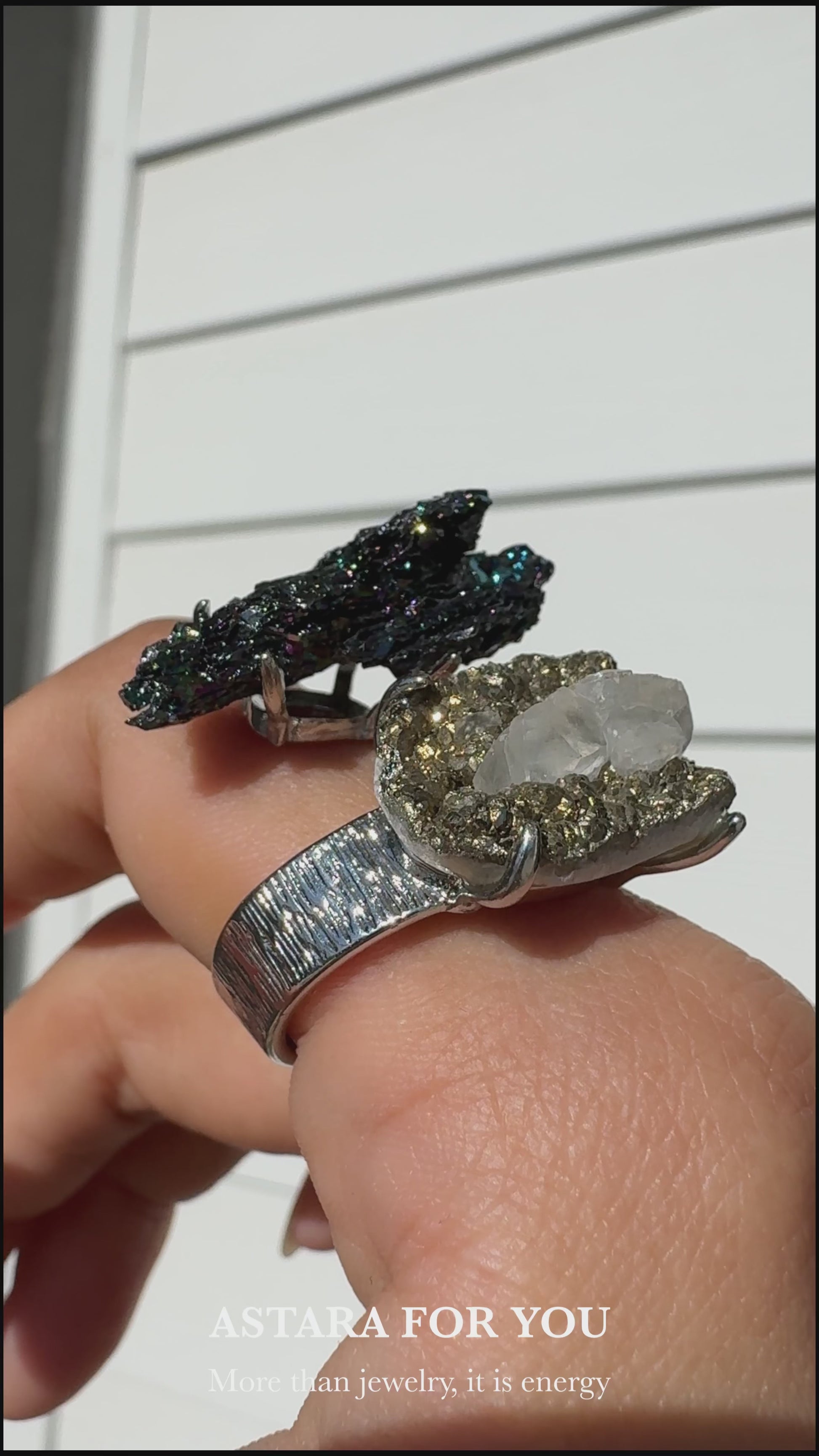 Raw Rainbow Hematite & Pyrite with Calcite One of a Kind Ring
