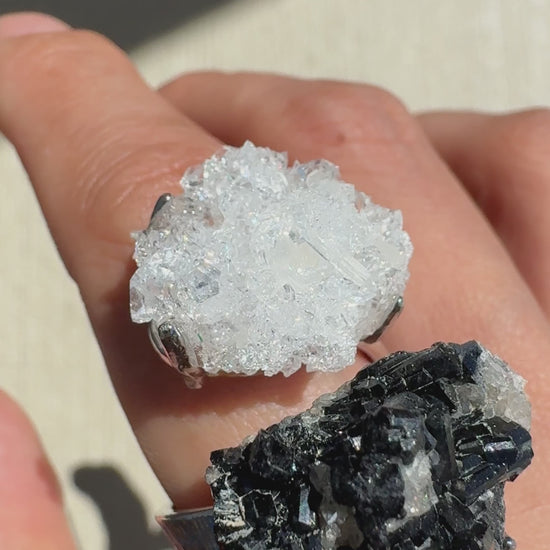 Clear Quartz Cluster & Black Tourmaline with Quartz One of a Kind Ring