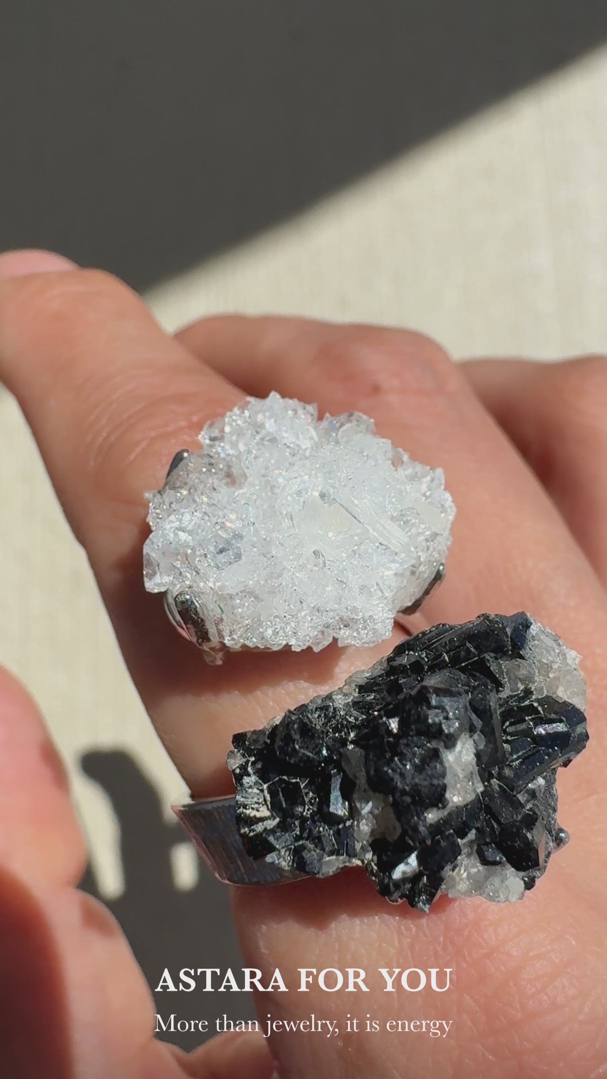 Clear Quartz Cluster & Black Tourmaline with Quartz One of a Kind Ring