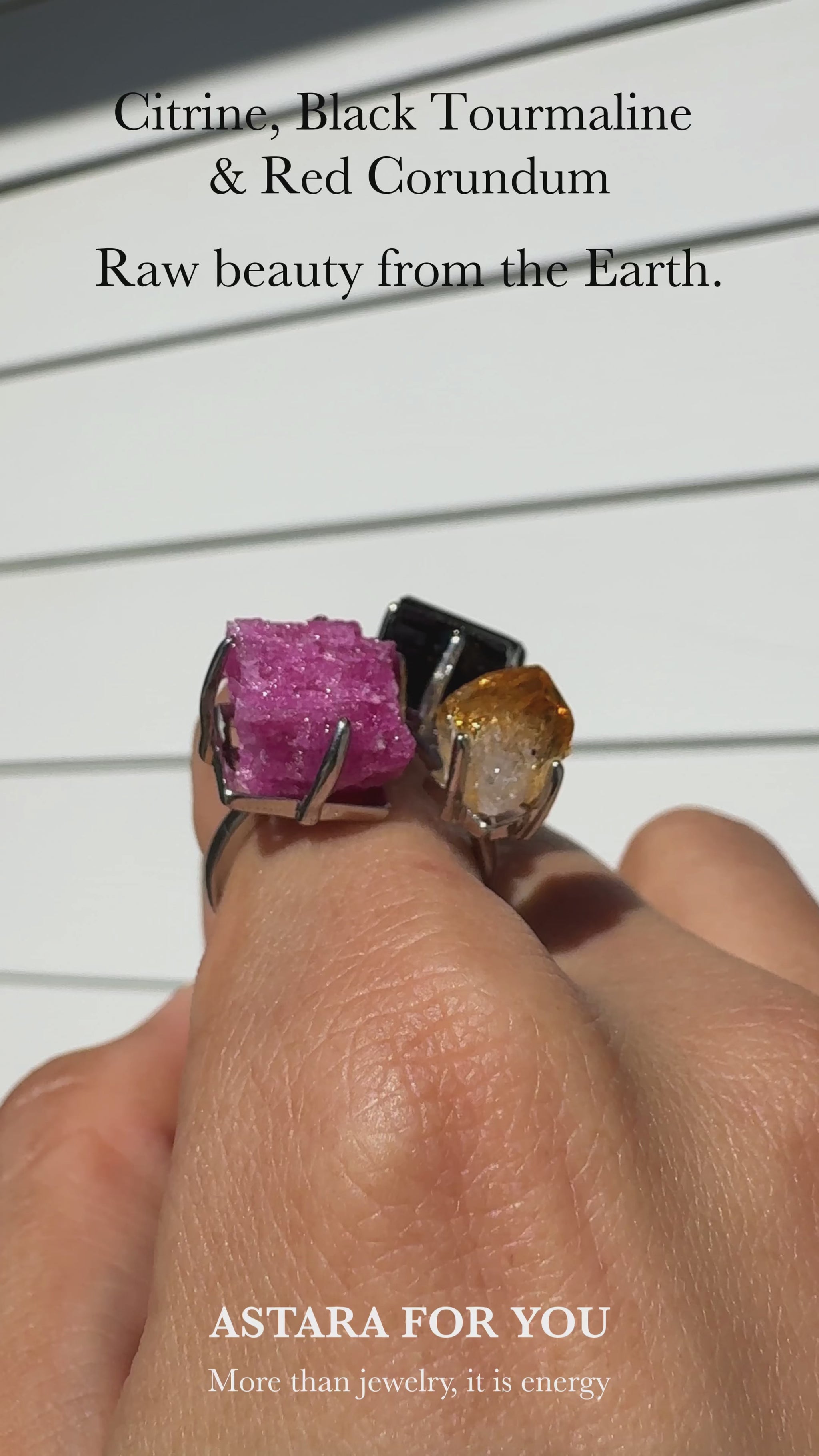 Raw Citrine, Black Tourmaline & Red Corundum One of a Kind Ring