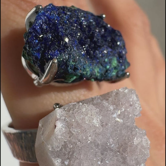 Raw Azurite with Malachite & Sugar Quartz One of a Kind Ring