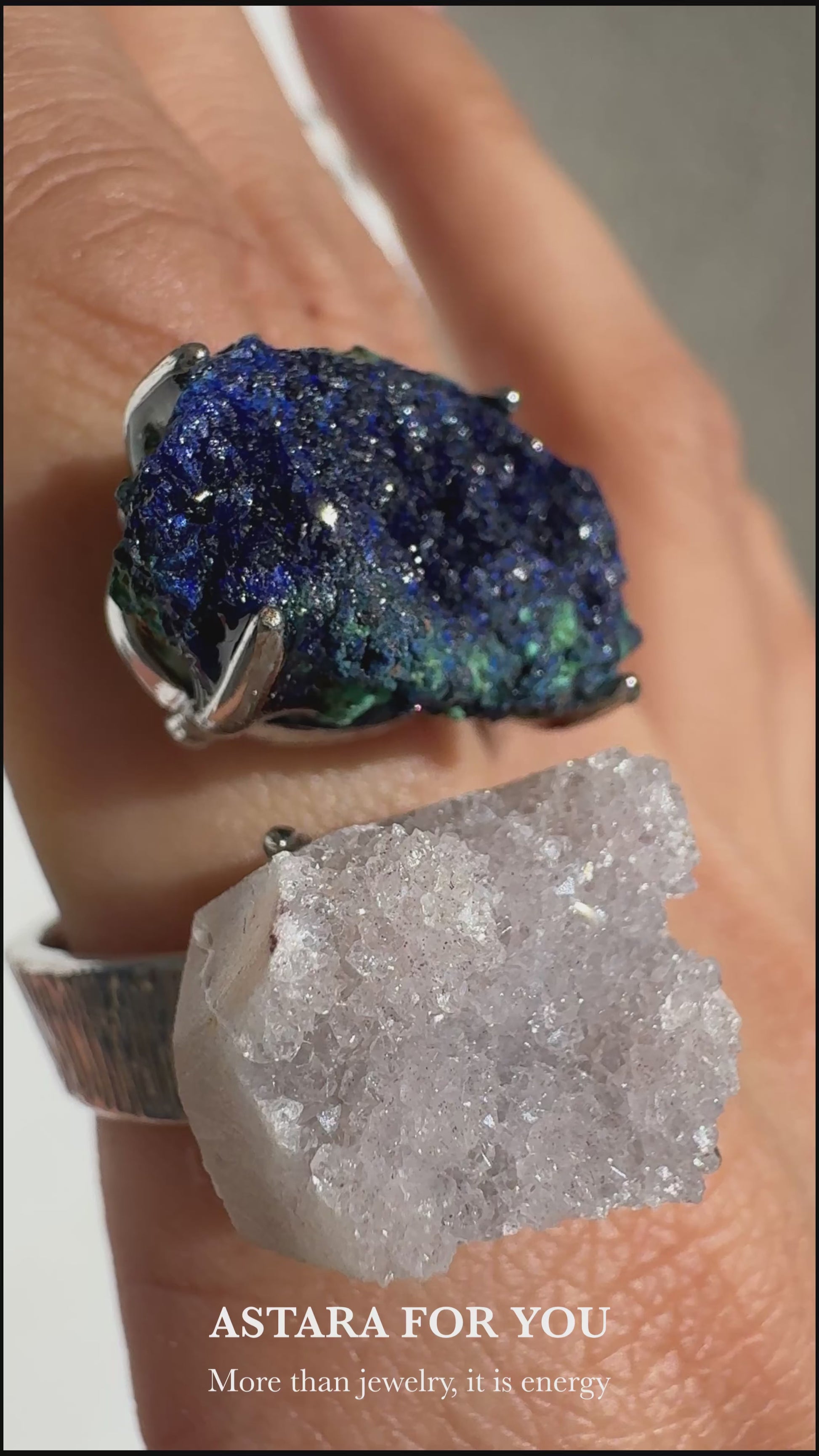 Raw Azurite with Malachite & Sugar Quartz One of a Kind Ring